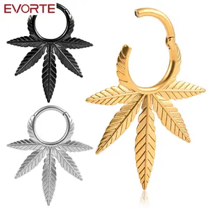 Evorte 10PC 316L 스테인레스 스틸 펑크 메이플 리프 귀 무게 행거 플러그 터널 바디 쥬얼리 피어싱 3mm 귀 게이지 확장기