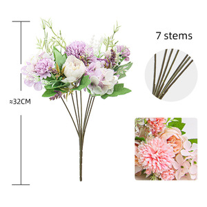 Bouquet de 5 tiges de fleurs artificielles mixtes (hortensia, marguerite) en soie artificielle pour décoration de maison, mariage, <span class=keywords><strong>vase</strong></span>, table - Vente en gros - Product Image 5