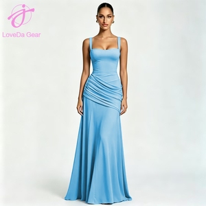 Abito da <span class=keywords><strong>donna</strong></span> Loveda all'ingrosso elegante da festa, tinta unita, senza maniche, con cintura in vita e ampia gonna a balze - Product Image 4
