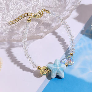 Pulsera de cristal de piedra <span class=keywords><strong>natural</strong></span> irregular tejida a mano al por mayor, pulsera ajustable con cuentas de grava, pulsera de concha de estrella de mar - Product Image 4