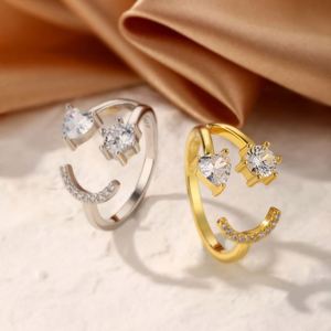 Dylam Instagram Trendy Heart Smile Shaped Open 925 <b>Sterling</b> <b>Silver</b> Diamond 5A Zircon <b>Adjustable</b> Engagement Wedding <b>Rings</b> - Product Image 4