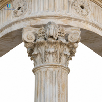 Gazebo en marbre beige classique Luca |   Pavillon en pierre sculpté à la main avec colonnes corinthiennes et statue, décoration personnalisée pour aménagement paysager de jardin