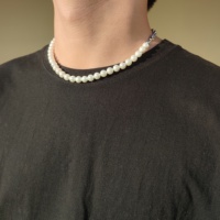 VEROMCA Chaîne de chandail en acier inoxydable Collier de perles d'imitation Collier de perles lumineuses pour femmes
