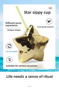 Kids Fun 20oz <b>Plastic</b> Star Shaped PP Cup Shiny <b>Mirror</b> Finish Eco-Friendly BPA Free Reusable Party Custom Logo Wholesale Straw - Product Image 3