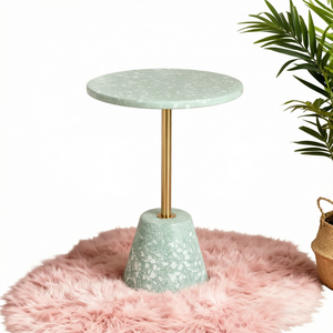Table basse de salon BEACON, style minimaliste moderne, luxe, en pierre terrazzo vintage, métal, extensible, avec rangement - Product Image 1