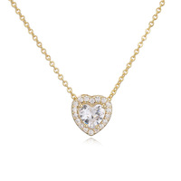 Collar de Mujer con Colgante de Corazón de Amor para Cumpleaños, Cadena de Eslabones de Cobre Chapado en Oro, Estilo Moderno