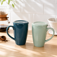 Mug infuseur à thé 500 ml avec couvercle en céramique et cuillère, bleu cobalt et blanc, logo personnalisé, vente en gros, cadeau tasse à thé