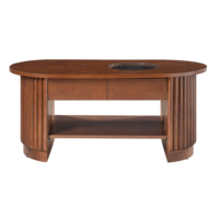 Table basse ovale cannelée moderne avec tiroirs, hauteur réglable, plateau en verre trempé, meuble de salon en bois à 2 niveaux