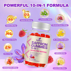 Gommes à la saveur de framboise de Chine, safran biologique, formule 10 en 1, <span class=keywords><strong>anti</strong></span>-<span class=keywords><strong>stress</strong></span>, extrait d'ashwagandha, soutien énergétique et de l'humeur, compléments alimentaires pour adultes - Product Image 4