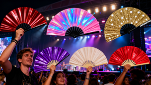 Abanico de Mano Personalizado de PVC, Plástico, Hecho a Mano, para Festivales de Música, Iridiscente, Brillante, con Logotipo Personalizado, Tamaño Personalizado, Recuerdo Artístico - Product Image 2