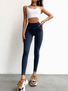 Legging de Yoga taille haute en Faux Denim pour femme, pantalon de Style <span class=keywords><strong>jegging</strong></span> court et chaud avec poche - Product Image 4