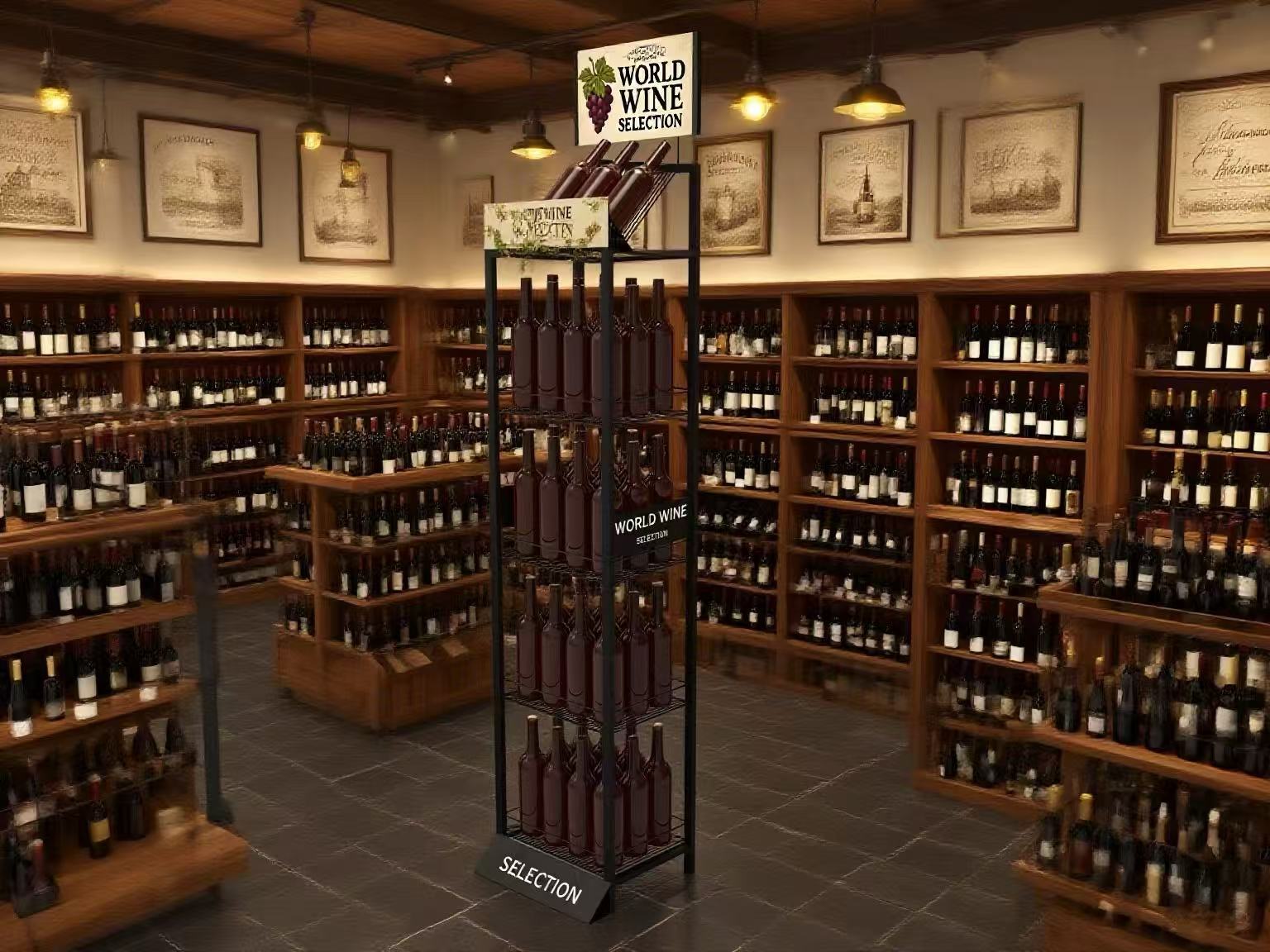 Customized Metal Wine Display Rack Multi Tier for Wine Retail Stores Easy Merchandising — view 3