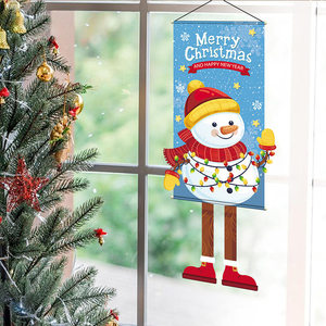 Bannière de porte en tissu non tissé, motif Père Noël et Bonhomme de neige, ornement suspendu pour la décoration de la maison et des fêtes de Noël - Product Image 4