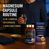 Capsule de magnésium 12-en-1 complexe à marque privée, supplément minéral quotidien pour adultes, OEM ODM, logo personnalisé, vente en gros, approvisionnement en vrac