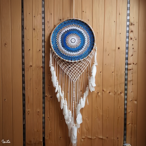 Atrapasueños Azul 40x100cm con Plumas Decoración para Colgar en la Pared - Product Image 3