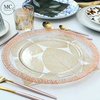 Assiettes à charger en verre à bord doré 2024, mariage en plein air, table à manger argentée, assiette en verre personnalisée, vente en gros