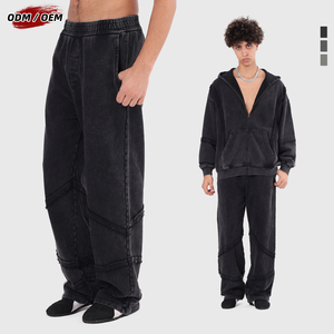 Pantalones Rectos de Algodón Puro Lavado Estilo Vintage para Hombre, Pantalones Deportivos con Parches y Lavado Nieve sin Cordón - Product Image 3