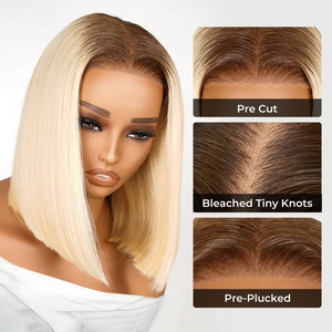 Peluca Bob Recta Rubia T4/613, Cierre de Encaje Precortado 6x8, Cabello Humano, Lista para Usar, con Línea de Cabello Pre-Depilada, Sin Pegamento - Product Image 6