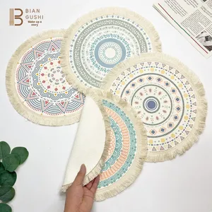 Bohemian Cotton Placemats Nordic Fabric Woven Mats Home Kitchen Heat-resistant Anti-scald Flower Design Tassel <strong>Table</strong> <strong>Coasters</strong> - Product Image 4