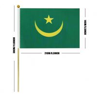 Drapeau à agiter à la main de la Mauritanie 14*21 cm en gros, avec tige en bois, personnalisable, vente chaude, pour pays du monde entier