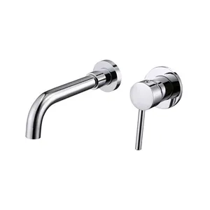 Stainless steel brushed chrome water tap hidden wall mounted round concealed basin bathroom faucet