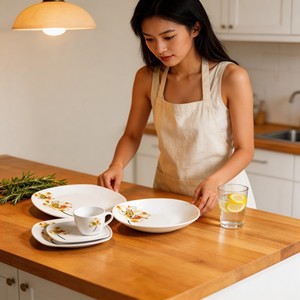 Service de table carré en porcelaine 30 pièces, marque Harvit, résistant au lave-vaisselle et au micro-ondes, ne se décolore pas, idéal pour les restaurants - Product Image 5