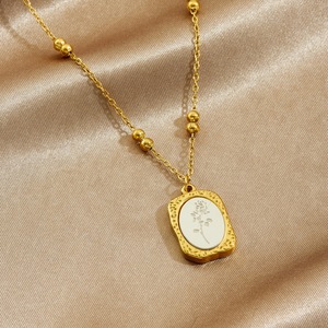 Gold Plated Oval Pendant Necklace With Rose Carving Stainless Steel Chain Everyday Wear Jewelry - Product Image 2