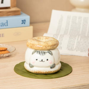 Mug en céramique mignon avec couvercle, design empilable, pour enfants, bouteille de rangement, taille L, artisanat sous glaçure - Product Image 3