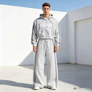 Conjuntos de sudadera con capucha para hombre, conjuntos de sudadera y pantalones de chándal de 580GSM con bordado 3D, lavado ácido y pedrería para hombre, conjuntos de joggers anchos y holgados. - Product Image 1