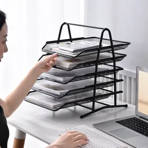 5 Tier Desk Organizer Mesh File Rack Metal Mesh Storage Paper Tray Office File Organizer For Home Office