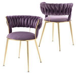 Sedia da pranzo da <span class=keywords><strong>cucina</strong></span> moderna viola dal Design speciale poltrona da toeletta con accento trapuntato in velluto per sala da pranzo, soggiorno, camera da letto - Product Image 1