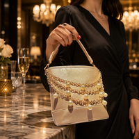 Sac à main pochette en forme de seau avec poignée supérieure, sacs de soirée, sacs à bandoulière à chaîne, sacs à main tendance en cuir PU avec chaîne de perles scintillantes pour femmes