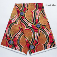 Tela Africana de Algodón con Estampado Jacquard de Cera Real de Calidad, Estilo Dobby, Diseño Flash Glod, Tela Africana para Paños