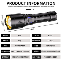 Lampe torche laser blanche 800LM 15W zoomable avec batterie 21700 Type-C, affichage de la puissance de sortie USB, portée 500M pour le camping et la chasse, certifiée CE ROHS
