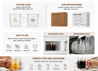 Direct verzending BPA-vrije glazen koffiemok met aangepast logo, meerdere inhoud, groothandel, borosilicaatmok, magnetron- en vaatwasmachinebestendig, op voorraad