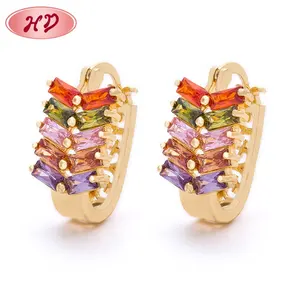 Small Huggie Colored Cz Stone Micro Pave Setting Earrings Saudi Gold Jewelry Hoop