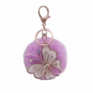 Élégant porte-clés <span class=keywords><strong>papillon</strong></span> en strass de cristal avec pompon duveteux, en métal or rose, pour <span class=keywords><strong>sac</strong></span> à main tendance - Product Image 1