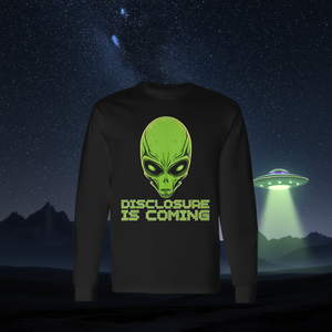 <b>Alien</b> Head Long Sleeve <b>T</b>-<b>Shirt</b> Disclosure Is Coming UFO Theme Promotional <b>Shirt</b> - Product Image 3