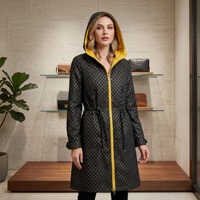 Nouveau manteau trench en cuir imprimé feuille d'or printemps-automne, veste mi-longue à capuche pour femme pour un usage quotidien