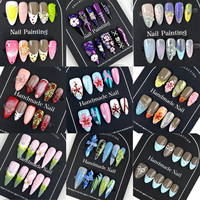 Fournitures pour salons de manucure : Faux ongles en gel souple à couverture complète, forme cercueil longue, motif floral 3D coloré, faits main, prix de gros