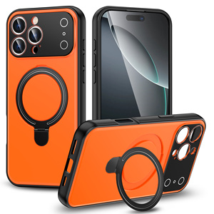 Étui de téléphone magnétique Saiboro TPU+PC au design sportif pour 14/15/16/17 Pro/Pro Max, coque de téléphone <span class=keywords><strong>orange</strong></span> antichoc - Product Image 1