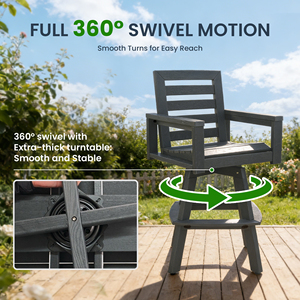 Tabouret de bar pivotant d'extérieur gris ardoise en polyéthylène haute densité (HDPE), chaise de patio rotative à 360 degrés, résistante aux intempéries - Product Image 2