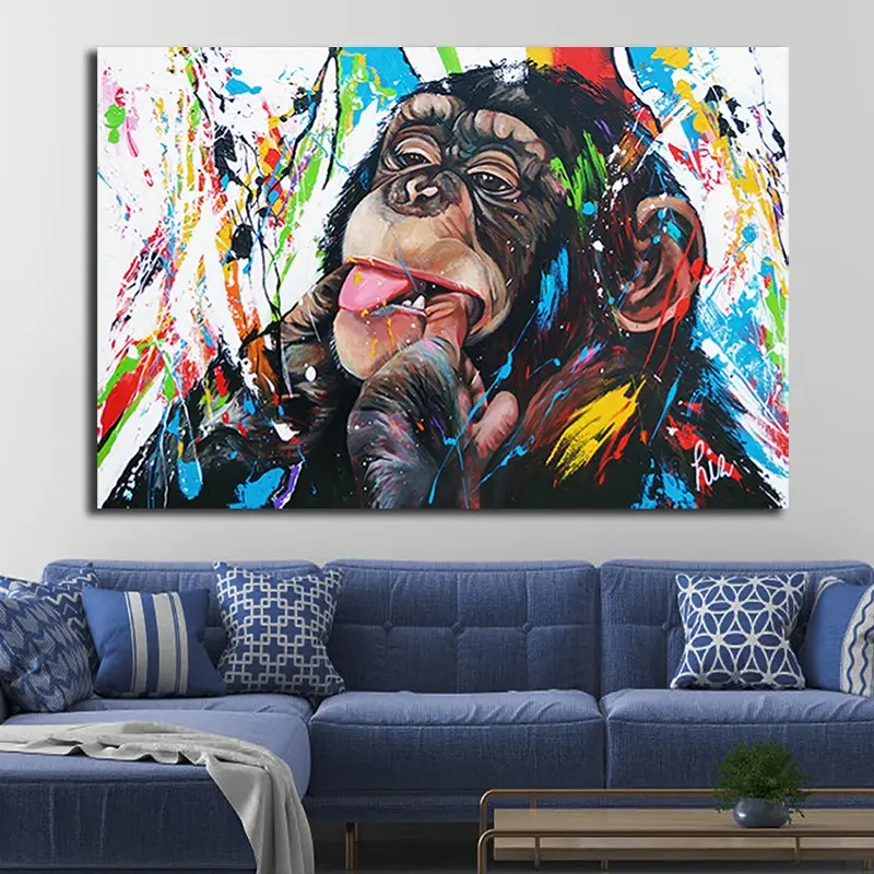 낙서 귀여운 원숭이 캔버스 그림 다채로운 인쇄 포스터 및 인쇄 그림 벽 그림 거실 장식