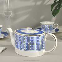 Théière bleue illimitée de luxe légère tasse à café service à thé de l'après-midi tasse à café de bureau théière en porcelaine
