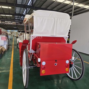 รถม้าโบราณสีแดงพร้อมหลังคาสีครีมและล้อสีขาวสำหรับการเที่ยวชมในสวนสาธารณะและงานพิเศษ - Product Image 3