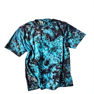 Camiseta de Hombre con Cuello Redondo y Manga Raglán, Diseño Tie-Dye, Tejido de Punto, Corte Holgado Informal, Estampado Azul y Negro, 100% Algodón Transpirable - Product Image 1