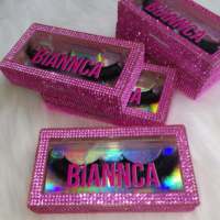 Boîte à cils de luxe rose avec strass et logo personnalisé, étui à cils vide scintillant