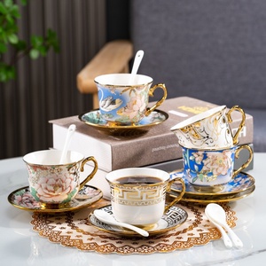 Service à café en céramique style européen, bord doré, luxe léger, rétro, tasse et soucoupe pour le thé de l'après-midi, modèle MG356, pour le bureau, la maison, le café - Product Image 3