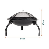 Brasero rond portable en acier pour charbon de bois, avec pioche à brasero, pour extérieur, patio, jardin et camping