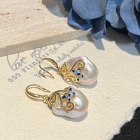 Parure trois pièces en or 14K plaqué or, style baroque, avec papillon et perle d'eau douce naturelle, nouveau style chinois ancien, collier, boucles d'oreilles et bague